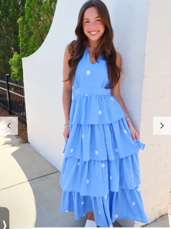 entro Dresses & Skirts - NWT Entro Boutique Blue Polka Dot Halter Tiered Maxi Dress Sz S M L